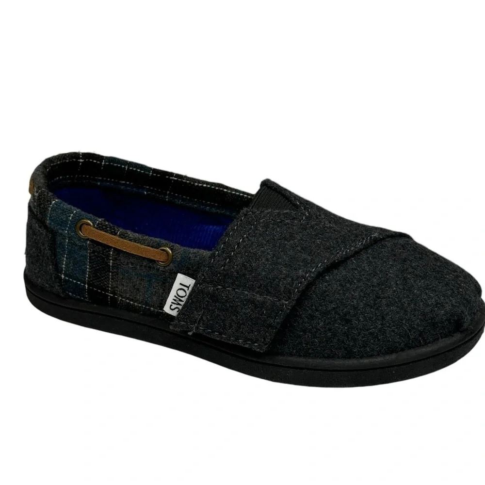 New TOMS Tiny Bimini Alpargata Blue & Grey Tartan Plaid Slip On Size 11 MSRP $59